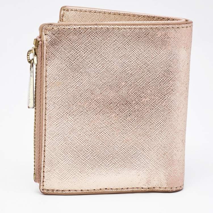 Pre Owned Tory Burch Rose Gold Leather Robinson Bifold Wallet