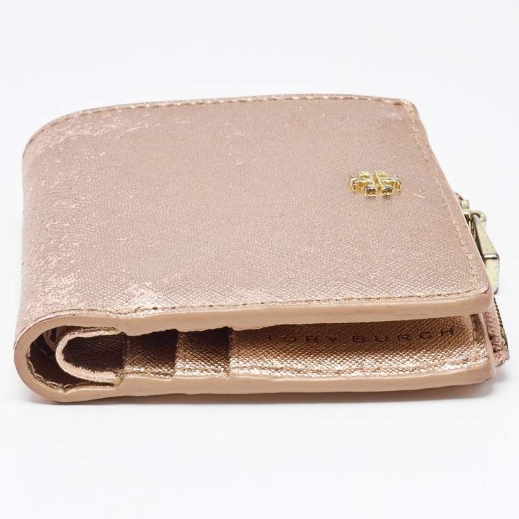 Pre Owned Tory Burch Rose Gold Leather Robinson Bifold Wallet