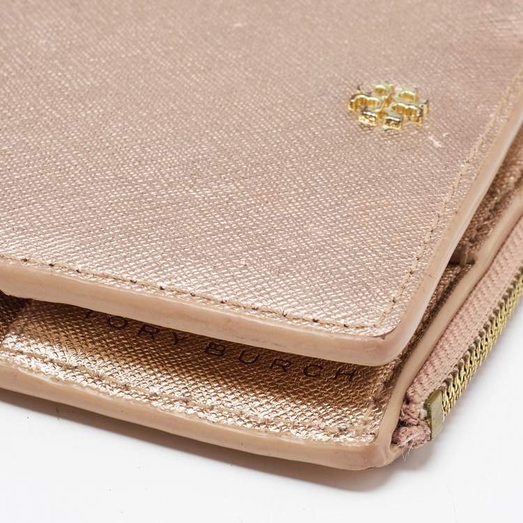 Pre Owned Tory Burch Rose Gold Leather Robinson Bifold Wallet
