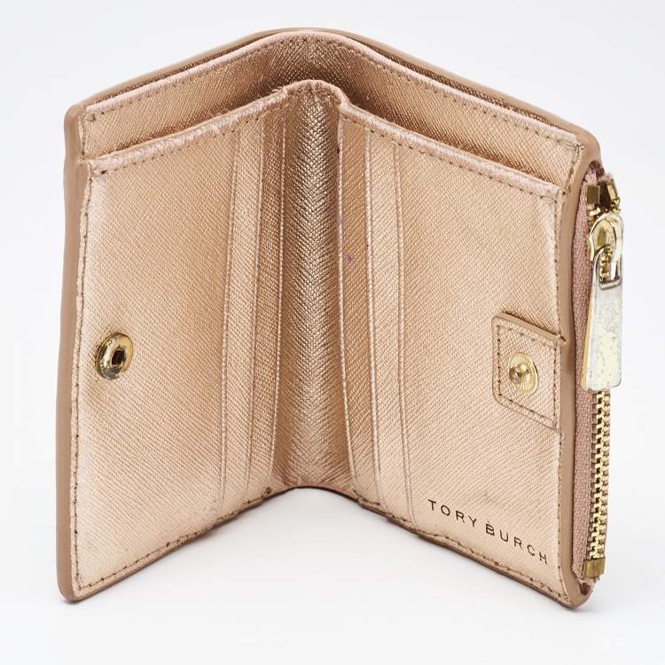 Pre Owned Tory Burch Rose Gold Leather Robinson Bifold Wallet