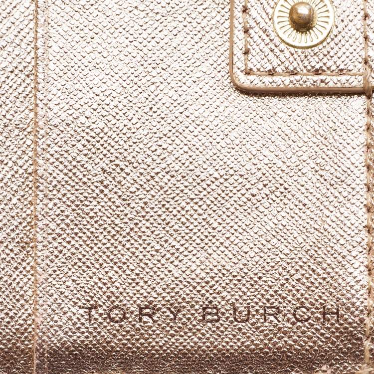 Pre Owned Tory Burch Rose Gold Leather Robinson Bifold Wallet