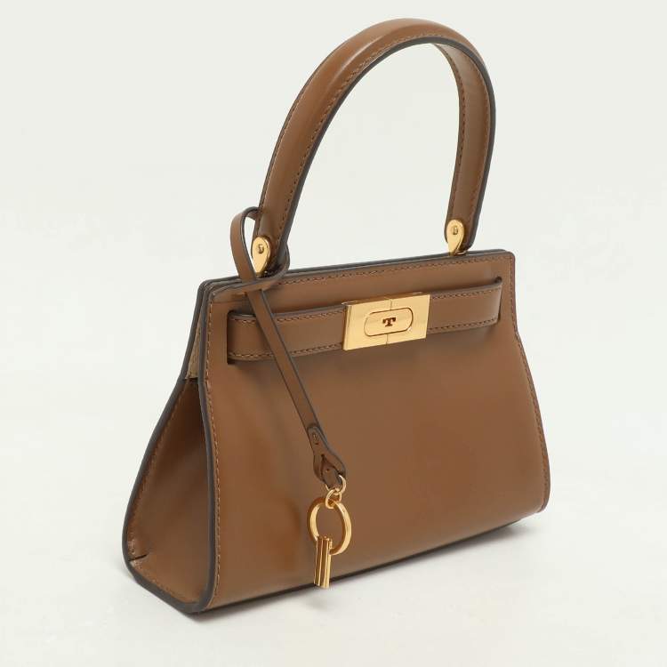 Pre Owned Tory Burch Brown Leather Petite Lee Radziwill Crossbody Bag