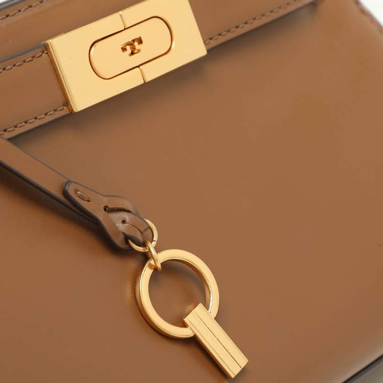 Pre Owned Tory Burch Brown Leather Petite Lee Radziwill Crossbody Bag