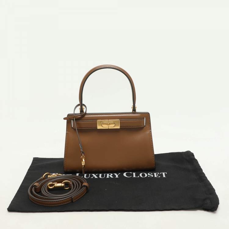 Pre Owned Tory Burch Brown Leather Petite Lee Radziwill Crossbody Bag