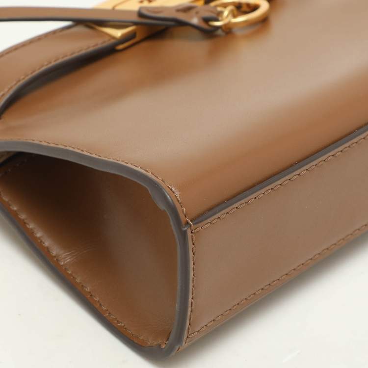 Pre Owned Tory Burch Brown Leather Petite Lee Radziwill Crossbody Bag