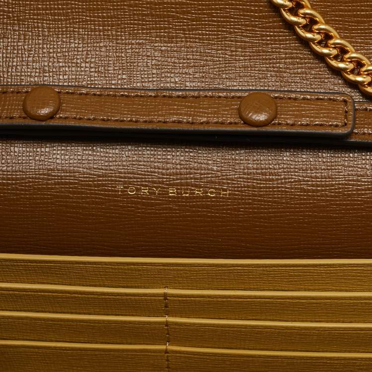 Pre Owned Tory Burch Olive Green Leather Robinson Wallet On Chain