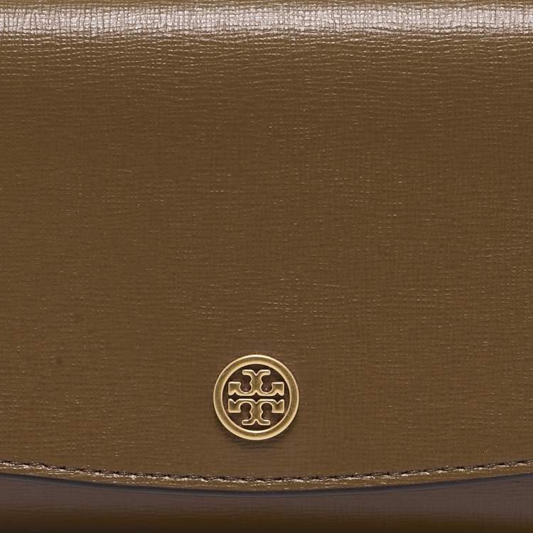 Pre Owned Tory Burch Olive Green Leather Robinson Wallet On Chain