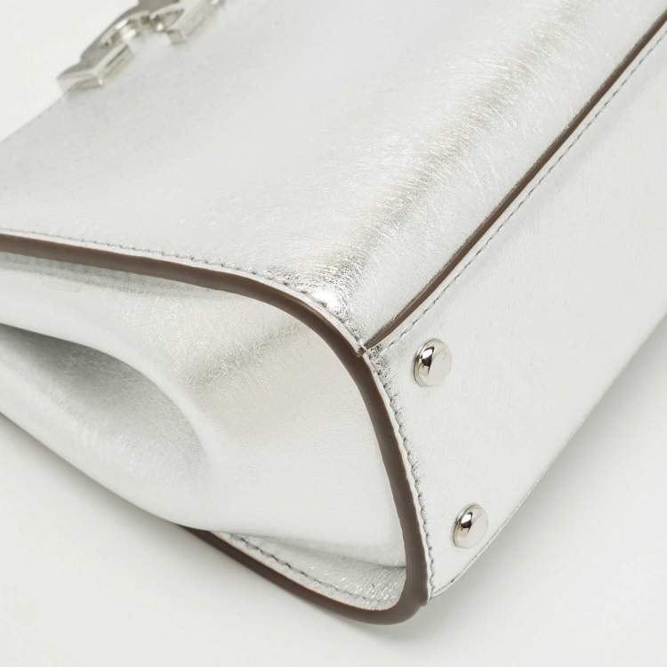 Pre Owned Tory Burch Silver Leather Mini Eleanor Top Handle Bag