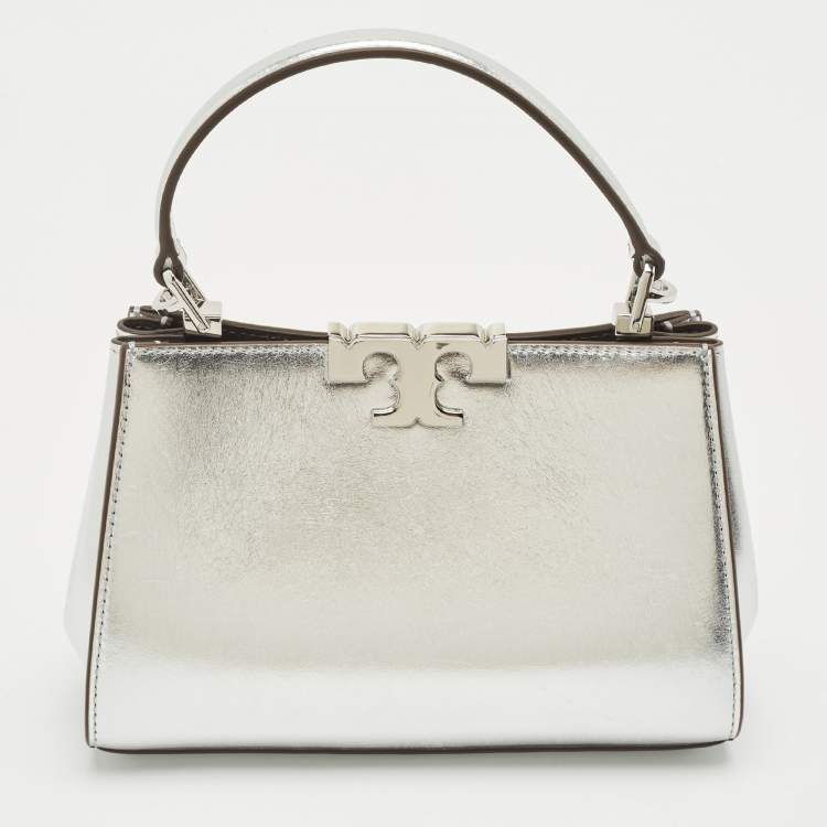 Pre Owned Tory Burch Silver Leather Mini Eleanor Top Handle Bag