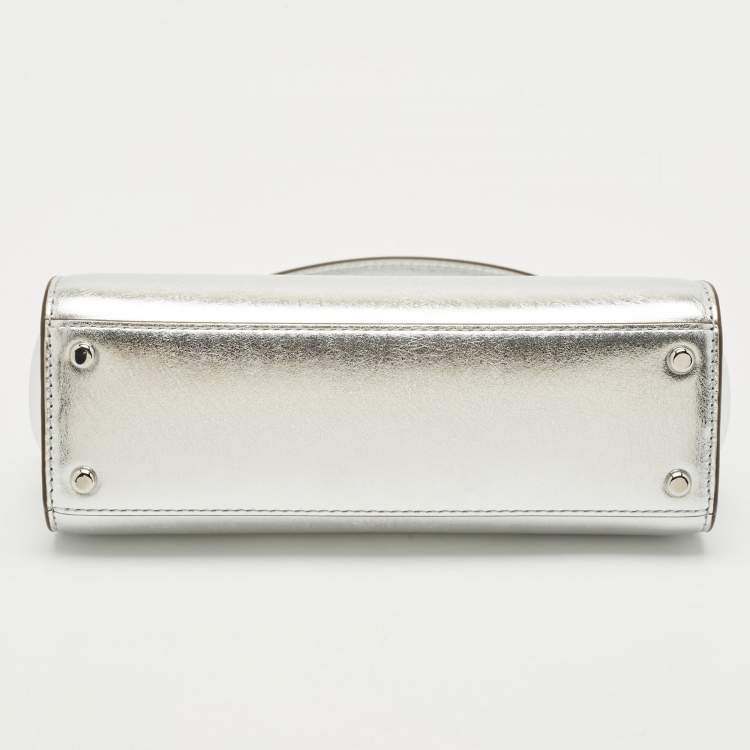 Pre Owned Tory Burch Silver Leather Mini Eleanor Top Handle Bag