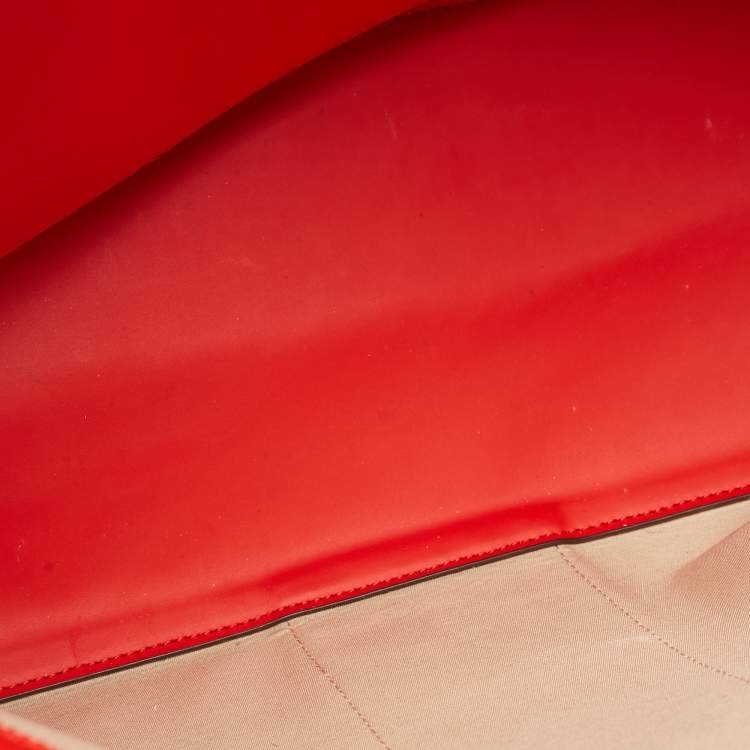 Pre Owned Tory Burch Red Gemini Link Coated Canvas and Leather Top Zip Tote