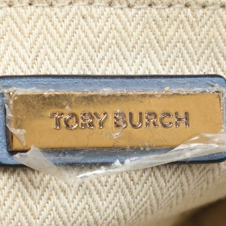 Pre Owned Tory Burch Blue Chevron Leather Small Kira Camera Bag