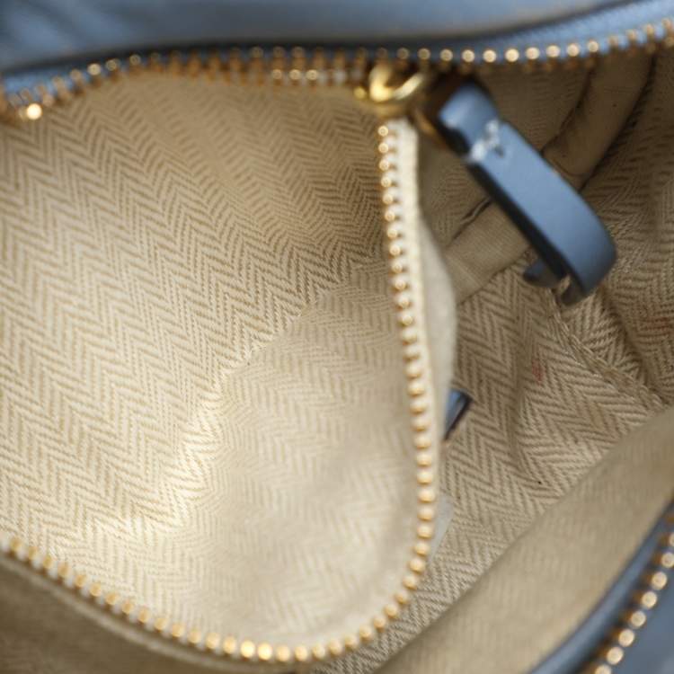 Pre Owned Tory Burch Blue Chevron Leather Small Kira Camera Bag