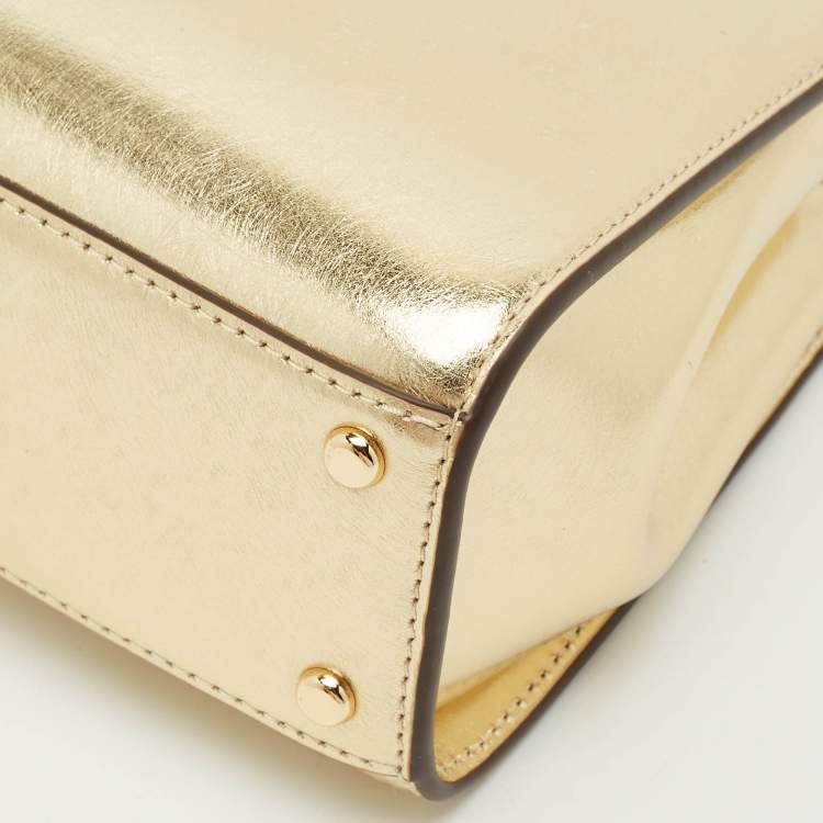 Pre Owned Tory Burch Gold Leather Mini Eleanor Top Handle Bag
