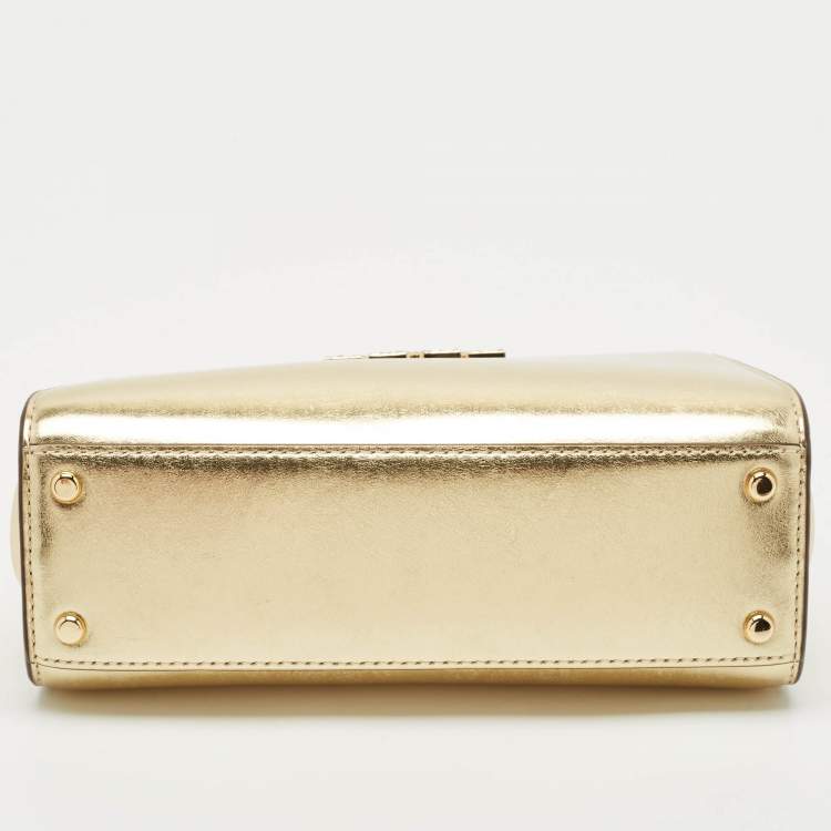 Pre Owned Tory Burch Gold Leather Mini Eleanor Top Handle Bag