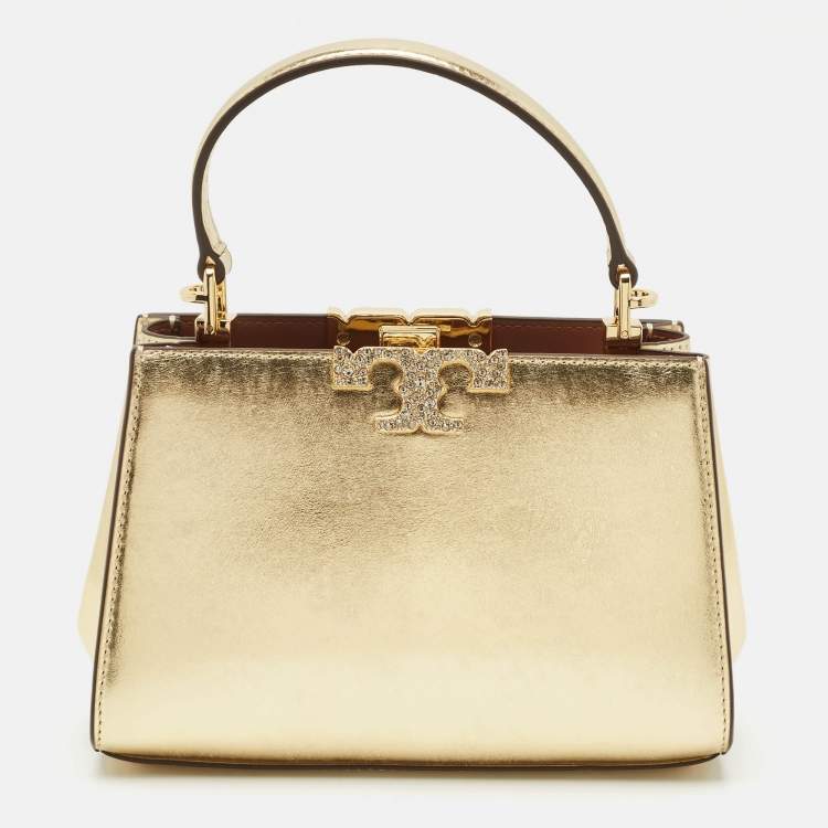 Pre Owned Tory Burch Gold Leather Mini Eleanor Top Handle Bag