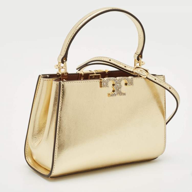 Pre Owned Tory Burch Gold Leather Mini Eleanor Top Handle Bag
