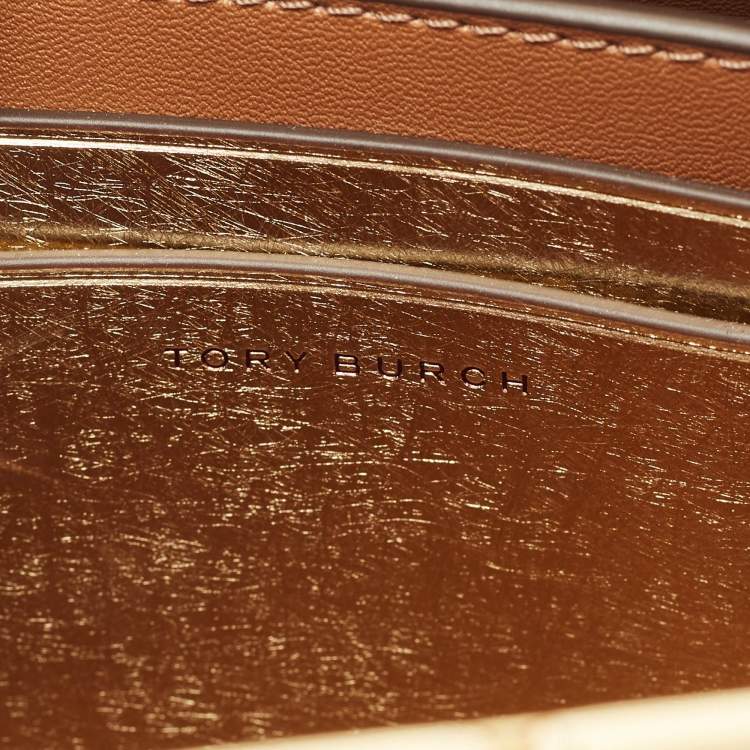 Pre Owned Tory Burch Gold Leather Mini Eleanor Top Handle Bag