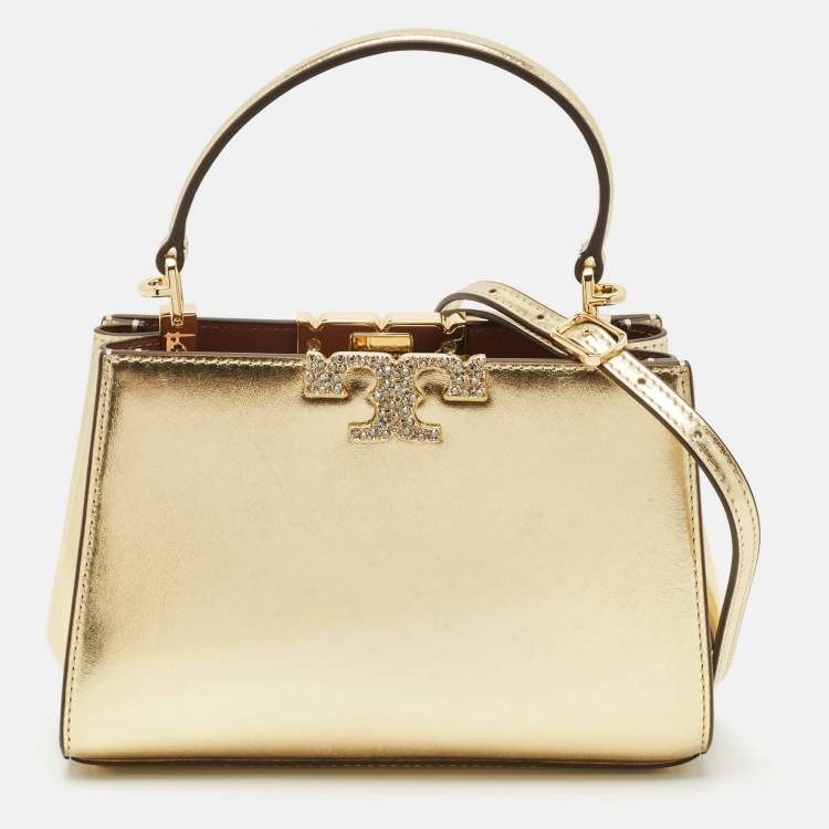 Pre Owned Tory Burch Gold Leather Mini Eleanor Top Handle Bag