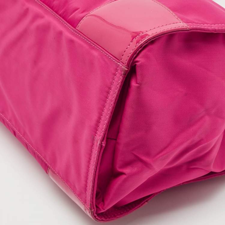 Pre Owned Tory Burch Magenta Patent Leather and Nylon Large Ella Tote