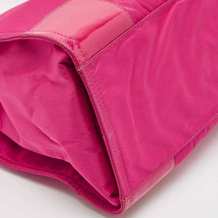 Pre Owned Tory Burch Magenta Patent Leather and Nylon Large Ella Tote