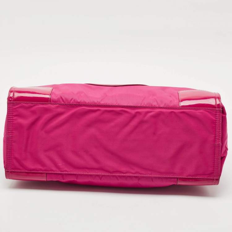 Pre Owned Tory Burch Magenta Patent Leather and Nylon Large Ella Tote