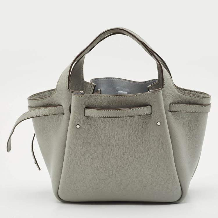 Pre Owned Tory Burch Light Granite Leather Small Romy Tote