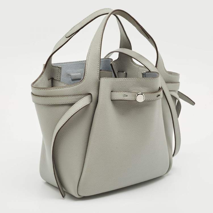 Pre Owned Tory Burch Light Granite Leather Small Romy Tote