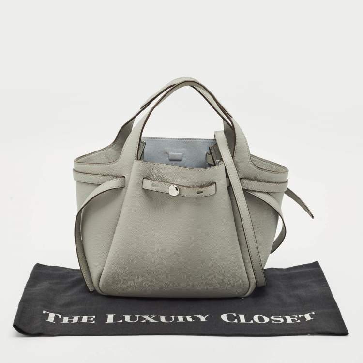Pre Owned Tory Burch Light Granite Leather Small Romy Tote