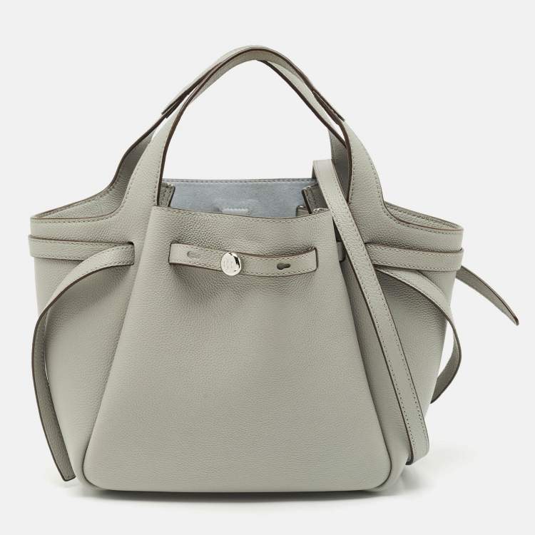 Pre Owned Tory Burch Light Granite Leather Small Romy Tote