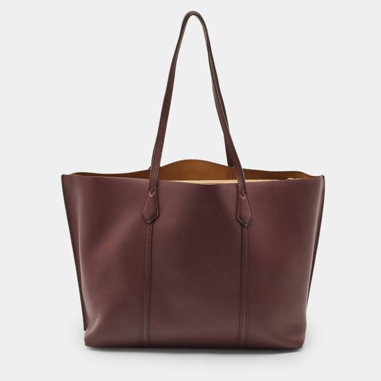 Pre Owned Tory Burch Burgundy Leather Large Triple Compartment Perry Tote