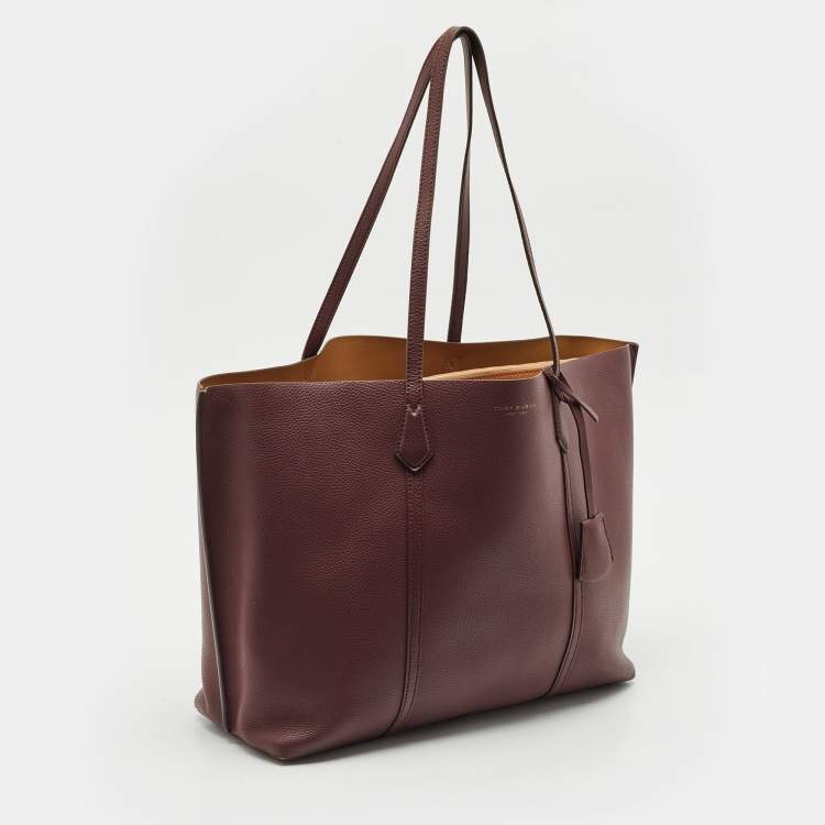 Pre Owned Tory Burch Burgundy Leather Large Triple Compartment Perry Tote