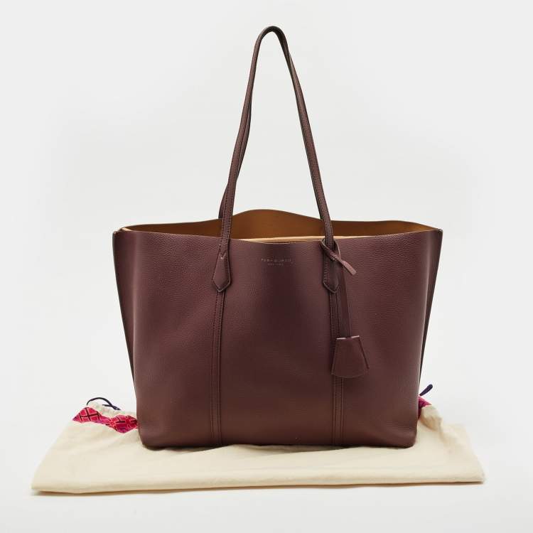 Pre Owned Tory Burch Burgundy Leather Large Triple Compartment Perry Tote