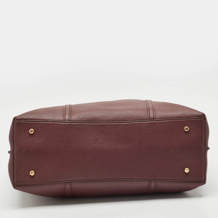 Pre Owned Tory Burch Burgundy Leather Large Triple Compartment Perry Tote