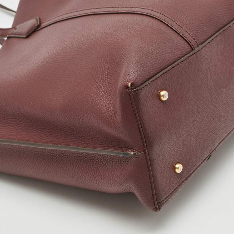 Pre Owned Tory Burch Burgundy Leather Large Triple Compartment Perry Tote