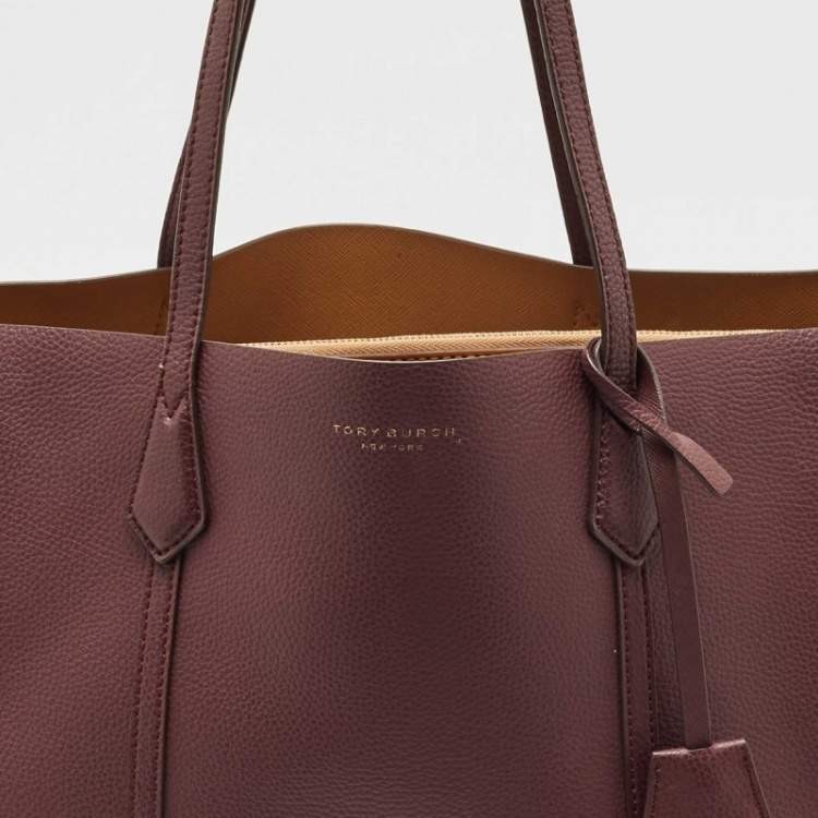 Pre Owned Tory Burch Burgundy Leather Large Triple Compartment Perry Tote