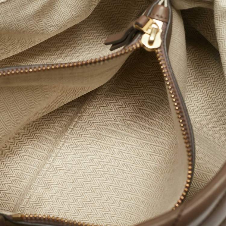 Pre Owned Tory Burch Beige Chevron Leather Kira Tote