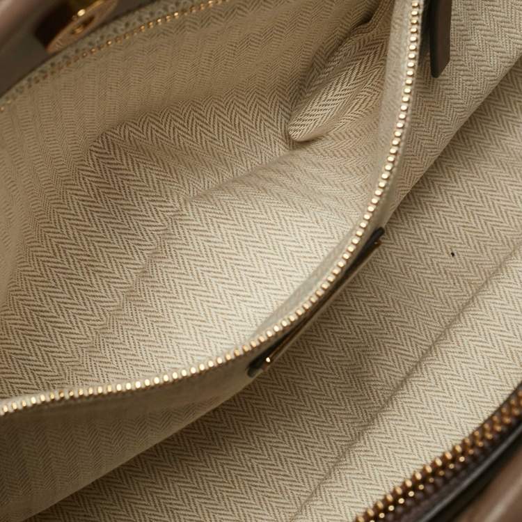 Pre Owned Tory Burch Beige Chevron Leather Kira Tote