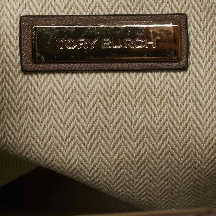 Pre Owned Tory Burch Beige Chevron Leather Kira Tote