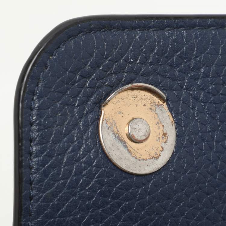 Pre Owned Tory Burch Blue Leather Logo Flap Shoulder Bag