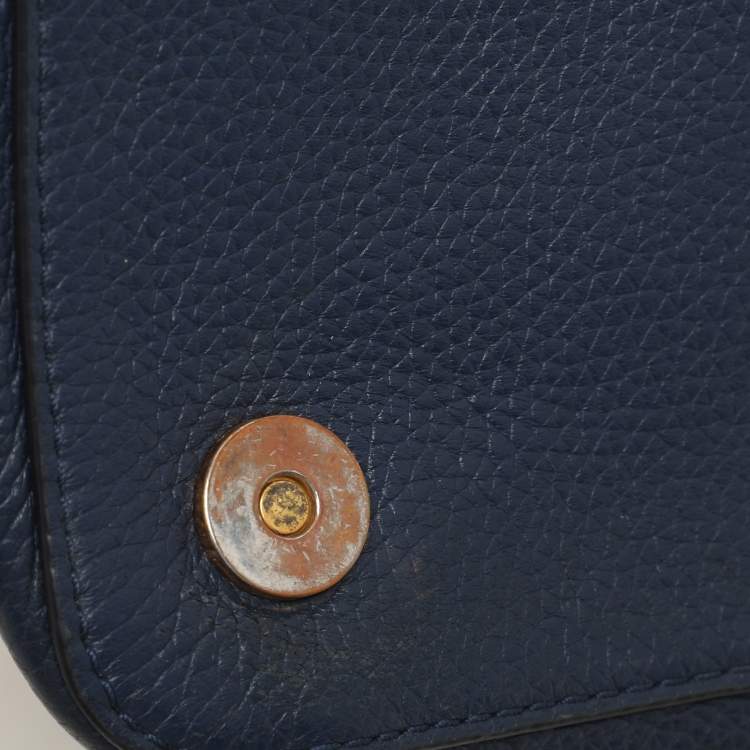 Pre Owned Tory Burch Blue Leather Logo Flap Shoulder Bag