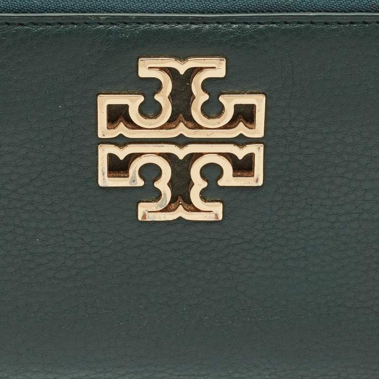 Pre Owned Tory Burch Dark Green Leather Britten Zip Around Wallet