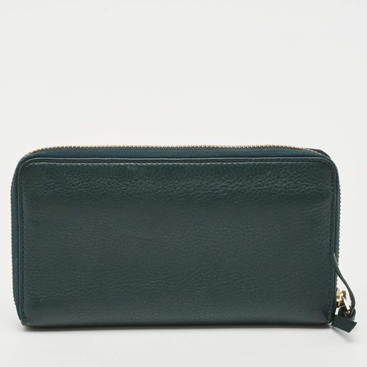 Pre Owned Tory Burch Dark Green Leather Britten Zip Around Wallet