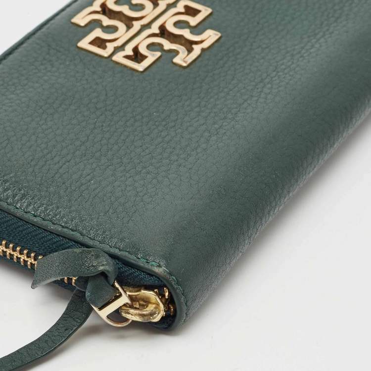 Pre Owned Tory Burch Dark Green Leather Britten Zip Around Wallet