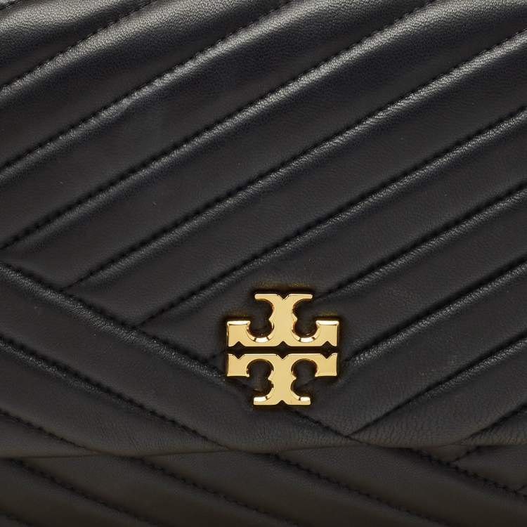 Pre Owned Tory Burch Black Chevron Leather Kira Convertible Shoulder Bag