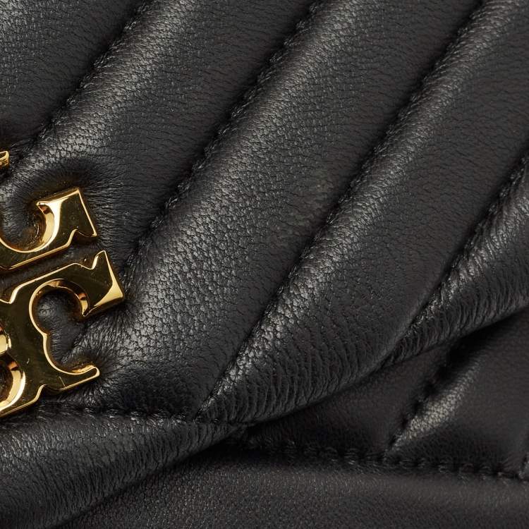 Pre Owned Tory Burch Black Chevron Leather Kira Convertible Shoulder Bag