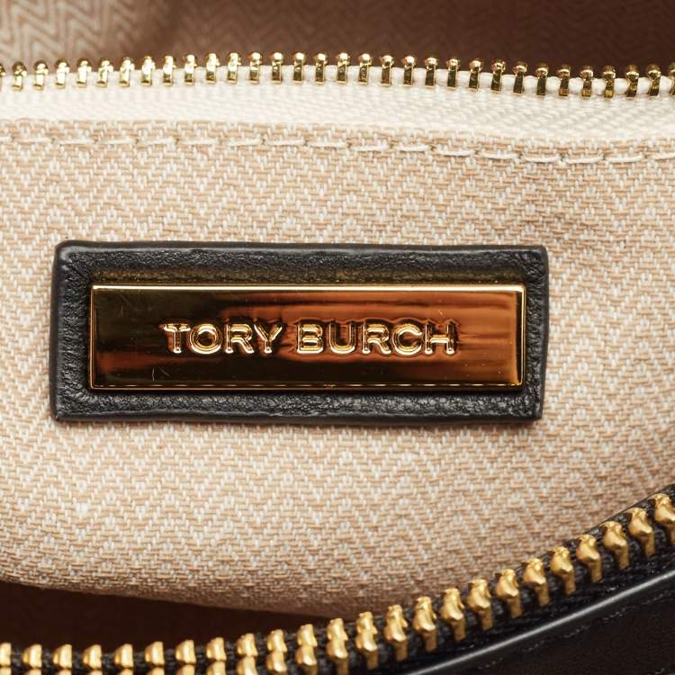 Pre Owned Tory Burch Black Chevron Leather Kira Convertible Shoulder Bag