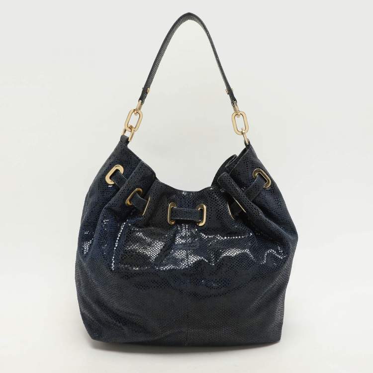 Pre Owned Tory Burch Black Python Embossed Leather Hobo