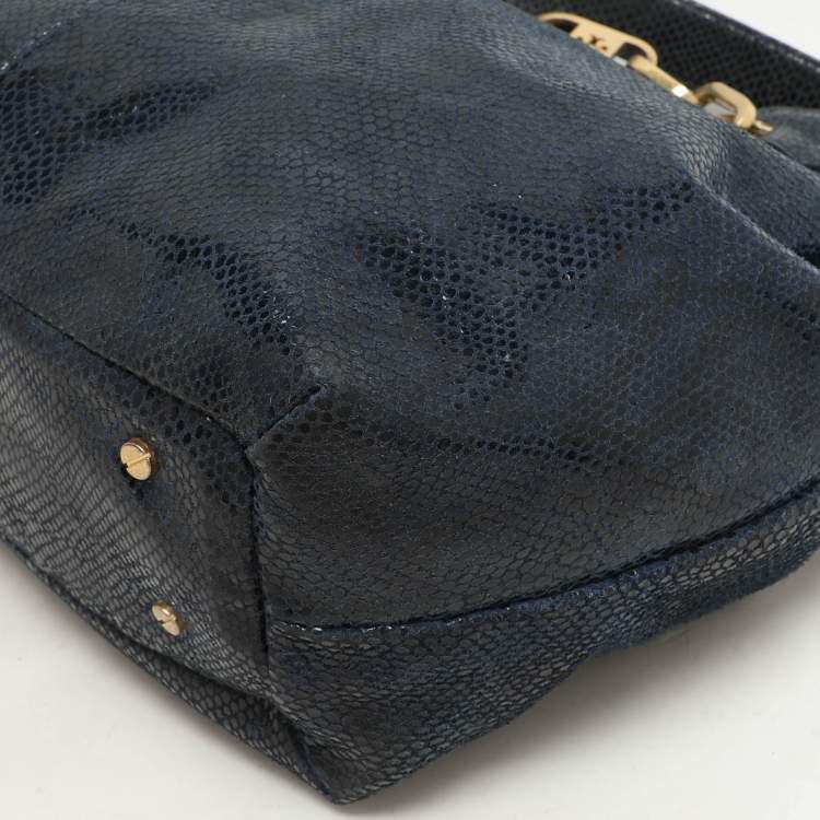 Pre Owned Tory Burch Black Python Embossed Leather Hobo