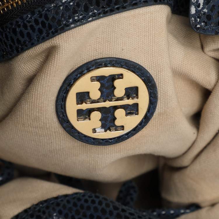 Pre Owned Tory Burch Black Python Embossed Leather Hobo